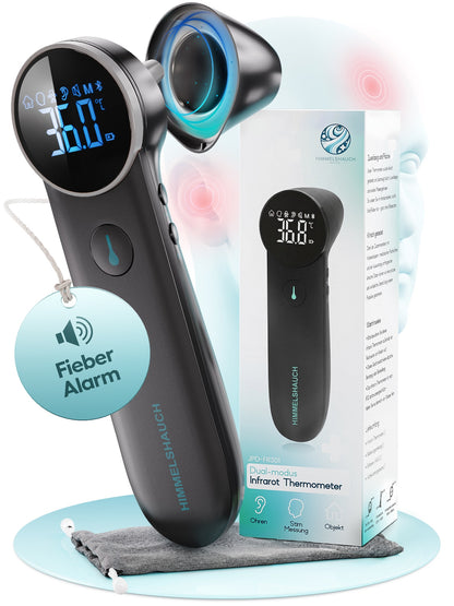 HIMMELSHAUCH JPD-FR301 Fieberthermometer in Schwarz mit Verpackung und Aufbewahrungsbeutel 