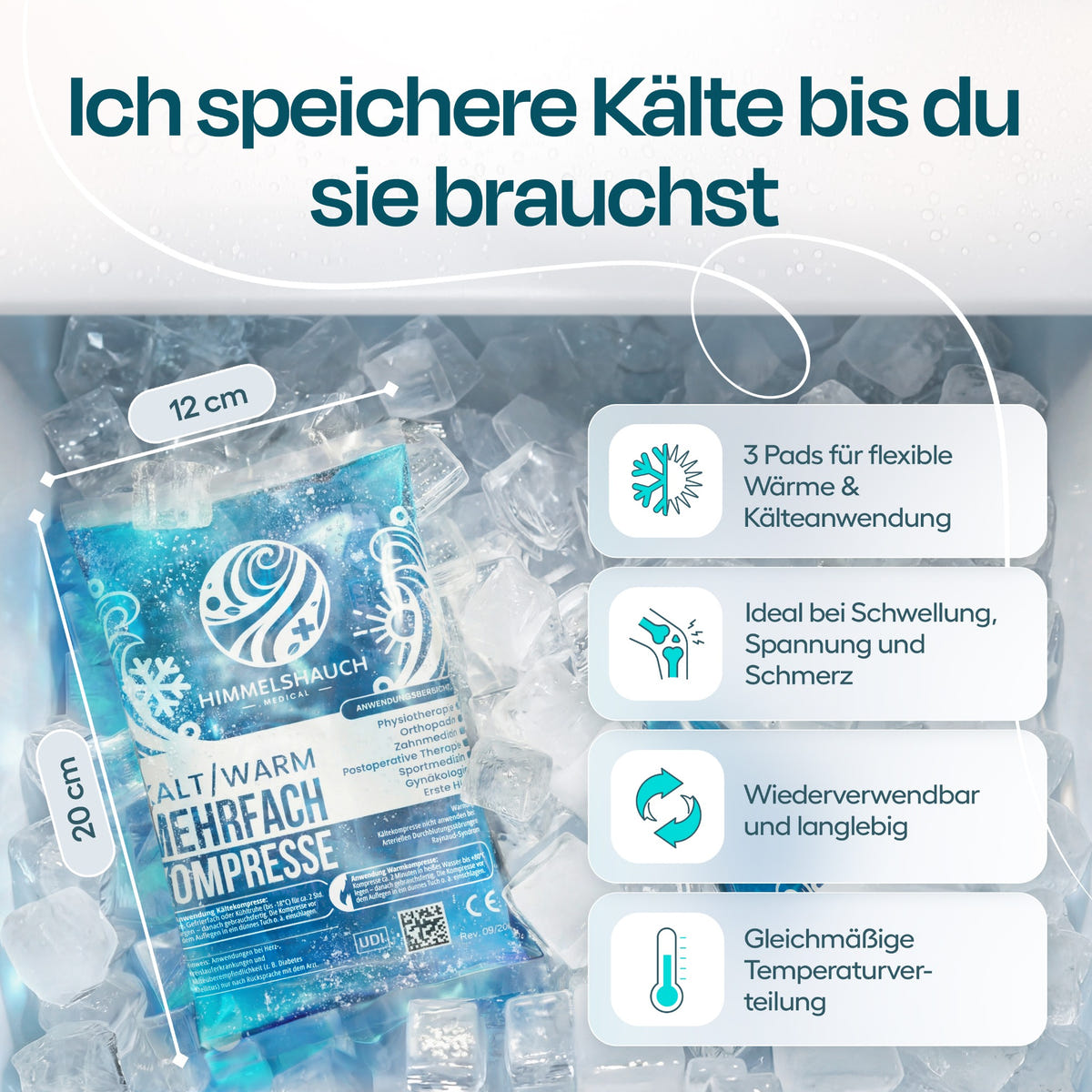 HIMMELSHAUCH Kühlpads 12 × 20 cm, 3er-Set – Abmessungen und Eigenschaften