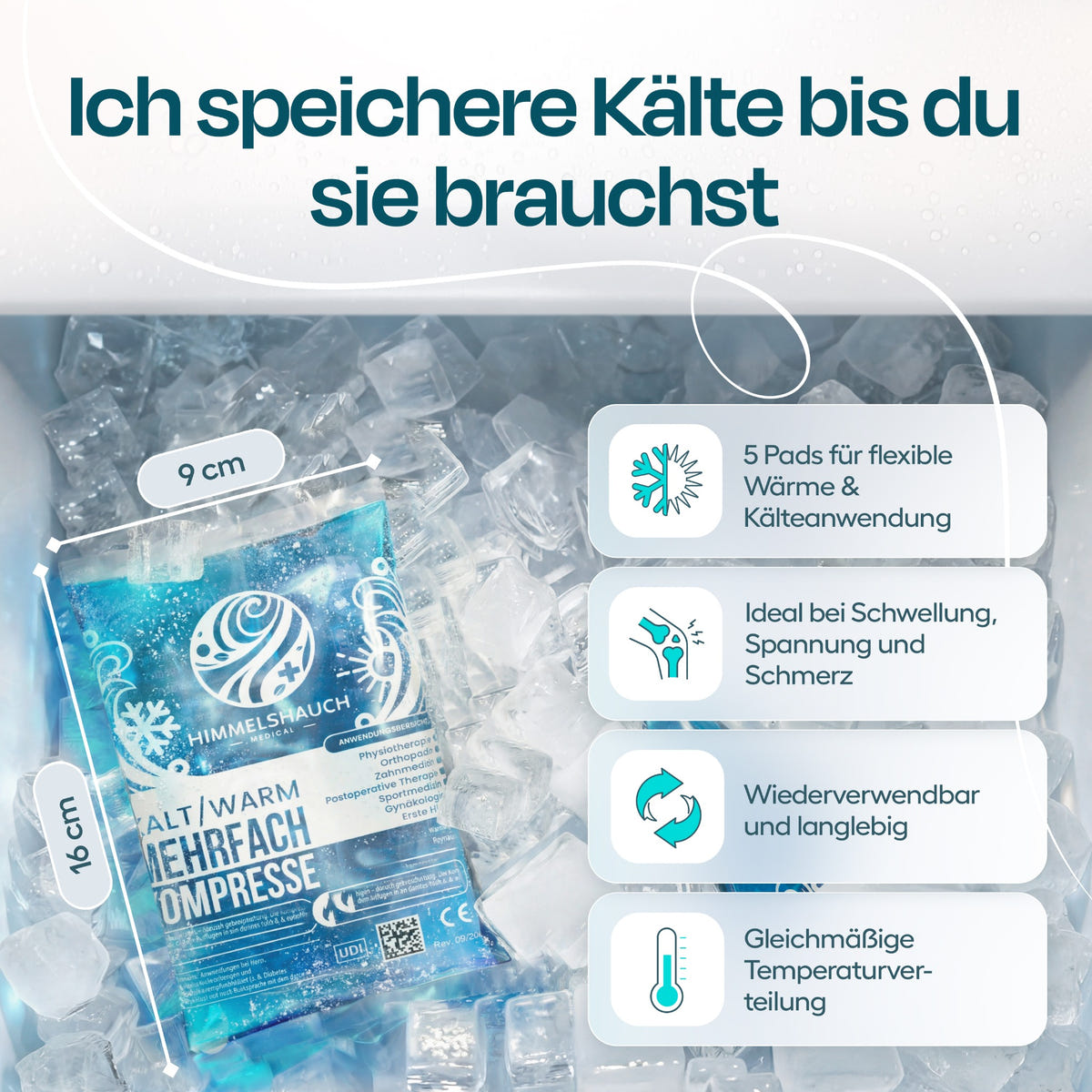 HIMMELSHAUCH Kühlpads 9 × 16 cm, 5er-Set – Abmessungen und Eigenschaften