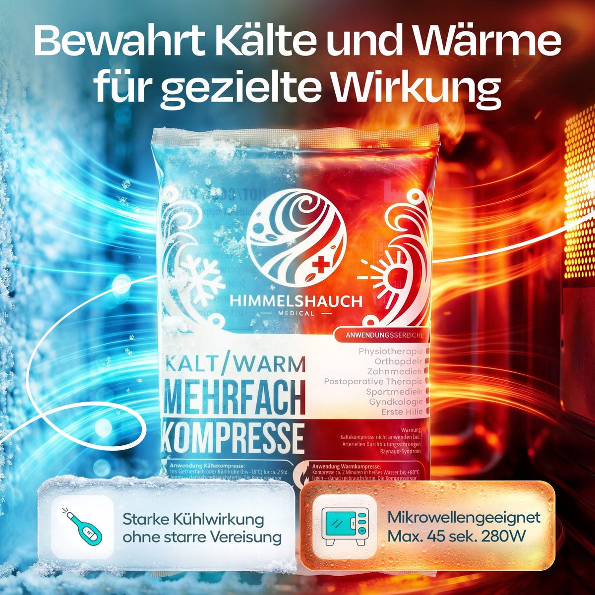 HIMMELSHAUCH Kalt-Warm-Kompresse mit Darstellung der Kälte- und Wärmeanwendung