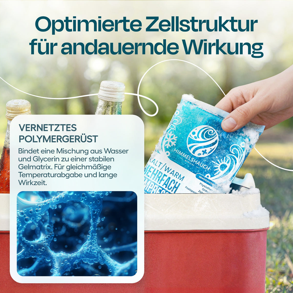 HIMMELSHAUCH Gelkompresse mit Darstellung der Gelstruktur und Temperaturverteilung