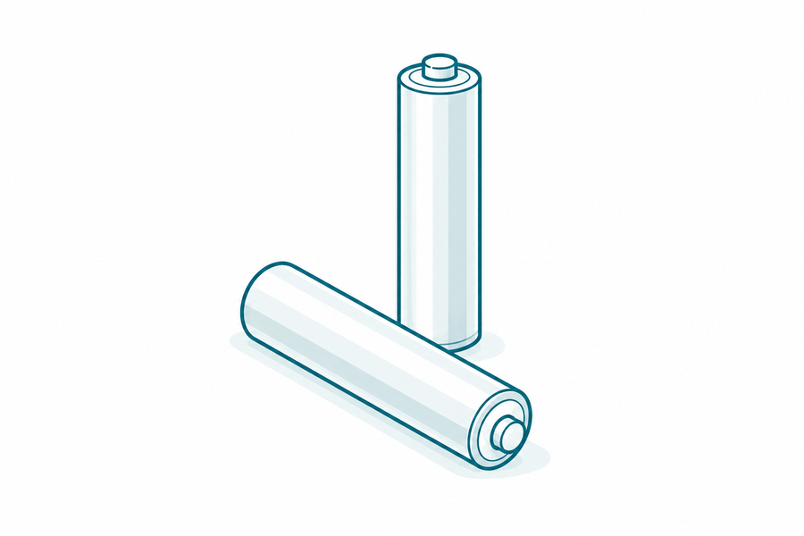 Zwei AAA-Batterien.