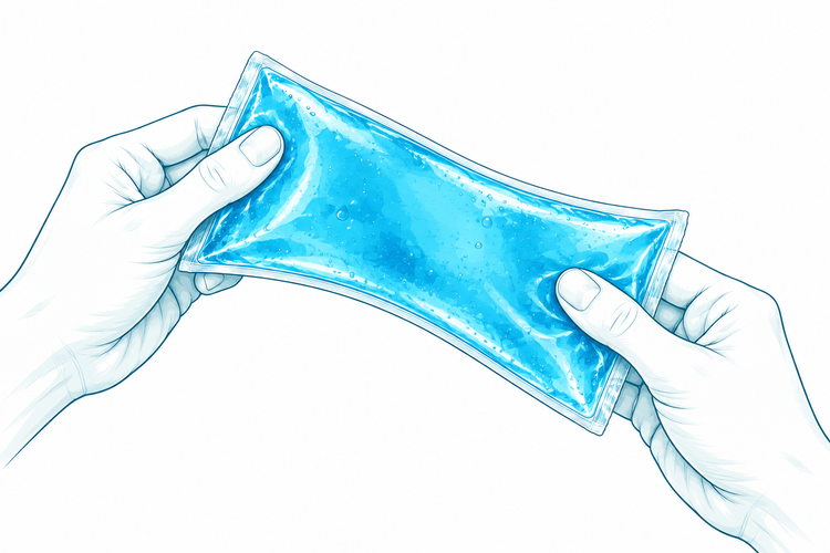Hände biegen ein flexibles Gelpad sanft.